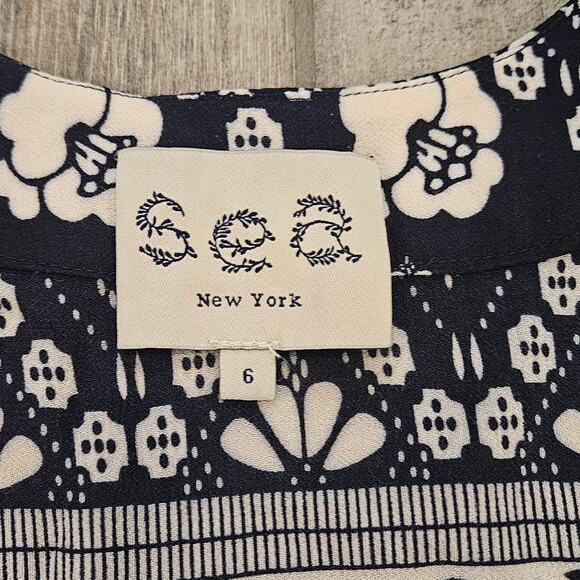 Sea New York Bandana Border Print Midi Dress Womens Size 6 Navy Cream Boho Chic - Picture 12 of 14